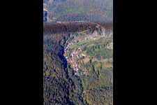 Aerial view of Village view in the Saarbachtal from the south in Hirschthal in the state Rhineland-Palatinate, Germany