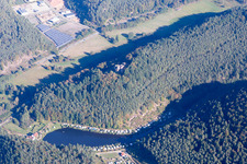 Aerial view of Moosbachtal campsite in Dahn in the state Rhineland-Palatinate, Germany