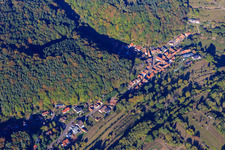 Aerial photograpy of Village view in the Palatinate Forest in Oberschlettenbach in the state Rhineland-Palatinate, Germany