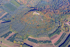 Aerial photograpy of Lindelbrunn Castle Ruins in Vorderweidenthal in the state Rhineland-Palatinate, Germany