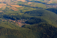 Aerial view of Village view in the Palatinate Forest from the west in Dörrenbach in the state Rhineland-Palatinate, Germany