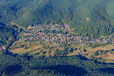Village view in the Palatinate Forest from the south in Birkenhördt in the state Rhineland-Palatinate, Germany
