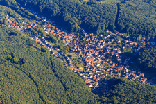 Aerial view of Village overview hidden in the Palatinate Forest from the northwest in Dörrenbach in the state Rhineland-Palatinate, Germany