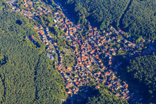 Village overview hidden in the Palatinate Forest in Dörrenbach in the state Rhineland-Palatinate, Germany