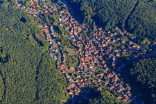 Aerial view of Village overview hidden in the Palatinate Forest in Dörrenbach in the state Rhineland-Palatinate, Germany