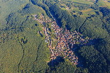 Oblique view of Village overview hidden in the Palatinate Forest in Dörrenbach in the state Rhineland-Palatinate, Germany
