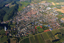 Aerial photograpy of City overview from the southwest in Oberotterbach in the state Rhineland-Palatinate, Germany