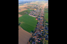 Aerial view of Saarstrasse in the evening from the west in Kandel in the state Rhineland-Palatinate, Germany