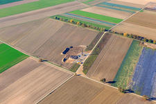 Construction site wind turbine foundation in Hatzenbühl in the state Rhineland-Palatinate, Germany seen from above