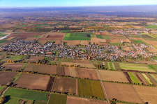 Aerial photograpy of City overview from the south in the district Niederlustadt in Lustadt in the state Rhineland-Palatinate, Germany