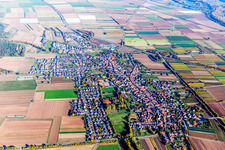 Aerial view of Town View of the streets and houses of the residential areas in Schwegenheim in the state Rhineland-Palatinate, Germany