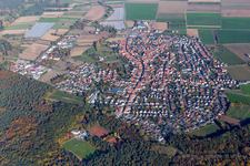 Aerial view of Town View of the streets and houses of the residential areas in Harthausen in the state Rhineland-Palatinate, Germany