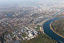 Aerial view of District Rheingönheim in Ludwigshafen am Rhein in the state Rhineland-Palatinate, Germany