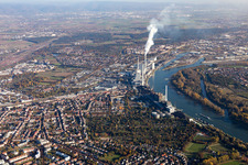 Aerial photograpy of District Neckarau in Mannheim in the state Baden-Wuerttemberg, Germany