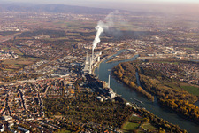 Oblique view of District Neckarau in Mannheim in the state Baden-Wuerttemberg, Germany