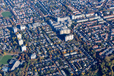 Aerial photograpy of District Niederfeld in Mannheim in the state Baden-Wuerttemberg, Germany