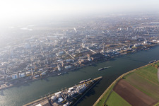 District BASF in Ludwigshafen am Rhein in the state Rhineland-Palatinate, Germany from the drone perspective