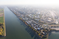 District BASF in Ludwigshafen am Rhein in the state Rhineland-Palatinate, Germany seen from above