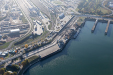 Bird's eye view of District BASF in Ludwigshafen am Rhein in the state Rhineland-Palatinate, Germany
