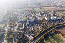 Aerial view of High-rise ensemble on the London Ring in the district Pfingstweide in Ludwigshafen am Rhein in the state Rhineland-Palatinate, Germany