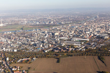 District BASF in Ludwigshafen am Rhein in the state Rhineland-Palatinate, Germany from the drone perspective