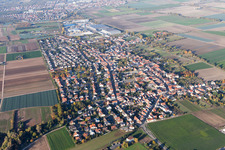 Village - view on the edge of agricultural fields and farmland in Fussgoenheim in the state Rhineland-Palatinate, Germany