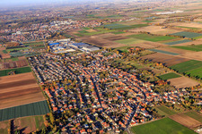 Aerial view of View of the town from the south in Fußgönheim in the state Rhineland-Palatinate, Germany