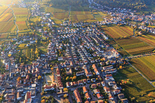 Aerial view of Village overview from the east with Am Alten Sportpl in the district Diedesfeld in Neustadt an der Weinstraße in the state Rhineland-Palatinate, Germany
