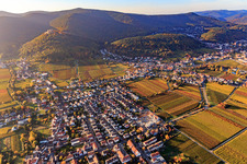 Village overview from the east with construction site on Weinstr in the district Diedesfeld in Neustadt an der Weinstraße in the state Rhineland-Palatinate, Germany