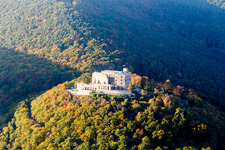 Hambach Castle in the district Diedesfeld in Neustadt an der Weinstraße in the state Rhineland-Palatinate, Germany from the drone perspective