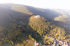 Hambach Castle in the district Diedesfeld in Neustadt an der Weinstraße in the state Rhineland-Palatinate, Germany seen from a drone