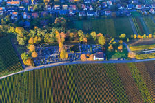 Aerial view of Cemetery Klingenmünster in autumn from the south in Klingenmünster in the state Rhineland-Palatinate, Germany