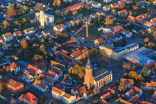 St. George's Church, town hall and primary school on the market square from the southwest in Kandel in the state Rhineland-Palatinate, Germany
