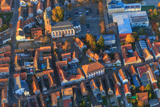 Aerial view of Plätzel, St. George's Church, town hall and primary school on the market square from the south in Kandel in the state Rhineland-Palatinate, Germany