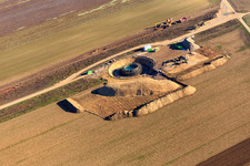 Construction site wind turbine foundation in Hatzenbühl in the state Rhineland-Palatinate, Germany viewn from the air