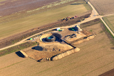 Drone recording of Construction site wind turbine foundation in Hatzenbühl in the state Rhineland-Palatinate, Germany