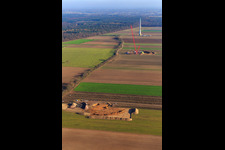 Construction site wind turbine foundation in Hatzenbühl in the state Rhineland-Palatinate, Germany seen from a drone