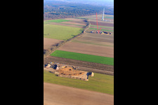 Aerial view of Construction site wind turbine foundation in Hatzenbühl in the state Rhineland-Palatinate, Germany