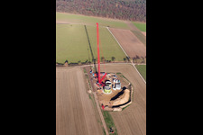 Oblique view of Construction site for wind turbine installation in Hatzenbuehl in the state Rhineland-Palatinate, Germany