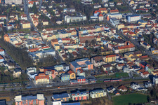 City center within the ring road and train station from the south in Pfarrkirchen in the state Bavaria, Germany