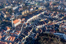 Aerial view of Church building of Maria chapel in Old Town- center of downtown in Schaerding Innere Stadt in Oberoesterreich, Austria