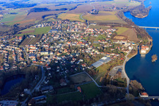 Overview of the town on the banks of the Inn in Neuhaus am Inn in the state Bavaria, Germany