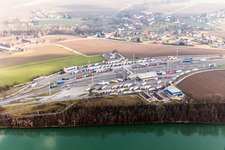 Aerial photograpy of Highway customs station and immigration checkpoint of the A 8 in Suben in Oberoesterreich, Austria
