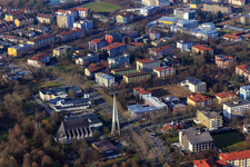 Modern architecture of the parish church of the Holy Spirit in Rathausstraße in Bad Füssing in the state Bavaria, Germany