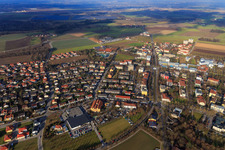 City overview with Thermalbadstraße from the south in Bad Füssing in the state Bavaria, Germany
