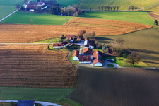 Aerial view of Resettler farm in the district Linding in Rotthalmünster in the state Bavaria, Germany