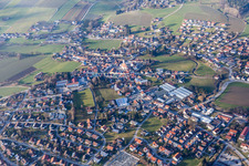 Village - view on the edge of agricultural fields and farmland in Triftern in the state Bavaria, Germany