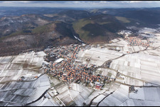 Wintry snowy Village - view on the edge of wine yards in Frankweiler in the state Rhineland-Palatinate, Germany