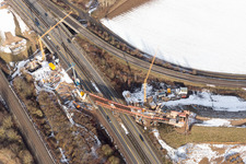Aerial view of Construction site for the expansion of traffic flow on the motorway BAB A 65 in Landau in der Pfalz in the state Rhineland-Palatinate