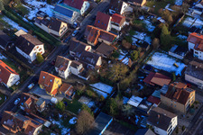 Aerial view of Forest road in winter with snow in Kandel in the state Rhineland-Palatinate, Germany